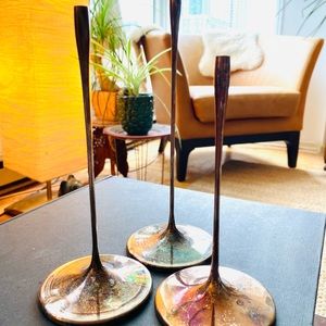 Set of 3 Vintage Dansk mini taper candle holders designed by Lorenzo Porcelli.